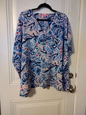 Simply Southern Blue Pink Abstract Floral Kimono